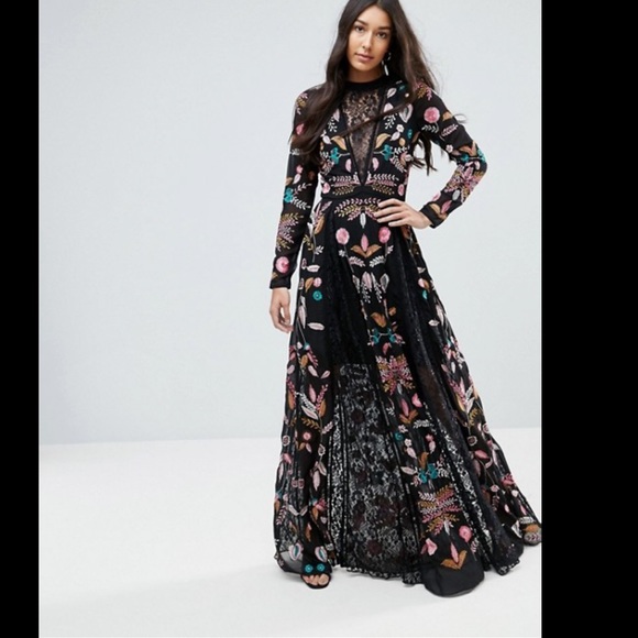 frock and frill embroidered maxi dress